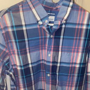 Old Navy Blue and Pink Plaid Button-Down Shirt